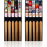 Pwsap Set de 10 Palillos de Bambú Naturales Reutilizables- 9Pulgadas Lindo Gato Hecho a Mano Japonés Palillos vajilla…